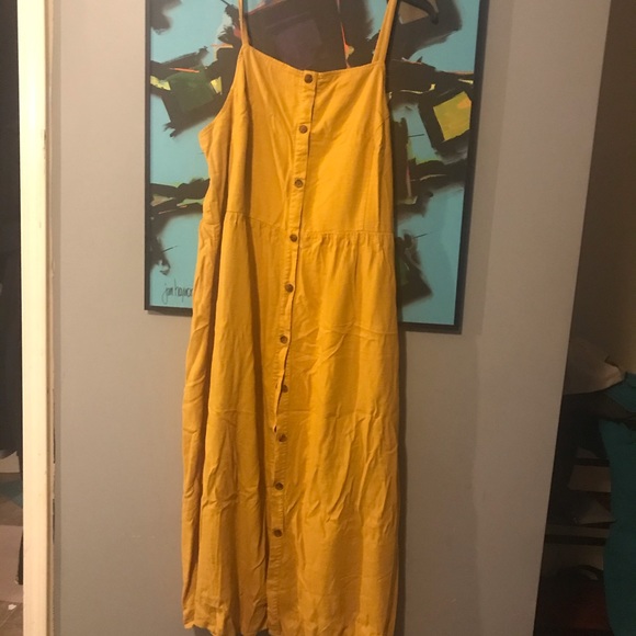 mustard yellow spaghetti strap dress
